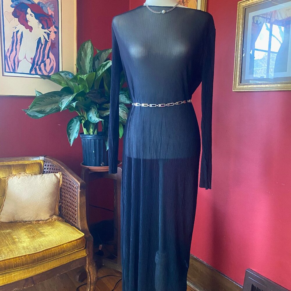 Black Sheer Mesh Maxi Dress –  Designer Piece